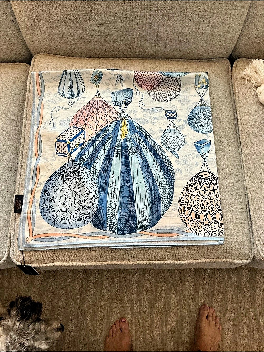 Louis Vuitton Up and Away Hot Air Balloon Silk Scarf Blue